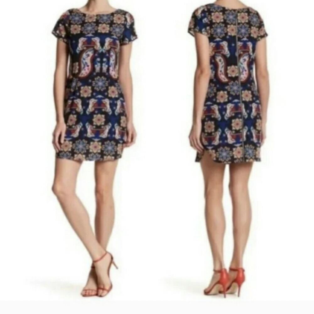 Yumi Kim Elana Shift Dress Mini Crewneck Black Paisley XS New